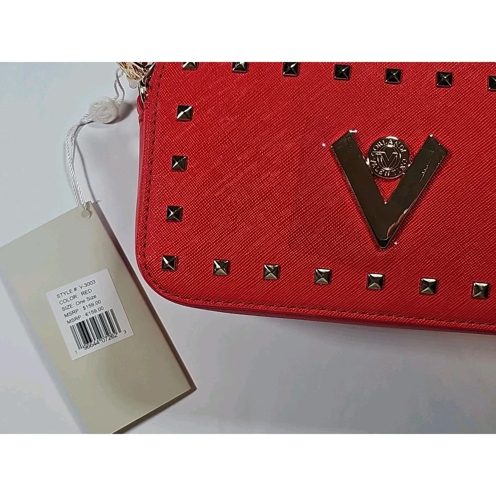 NWT VALENTINO ORLANDI ITALY RED Studded CROSSBODY BAG With Gold Accent Hardware‎